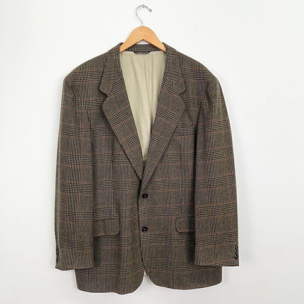 Banana Republic Vintage 90’s Men’s Herringbone Heritage Plaid Tan Wool Blazer